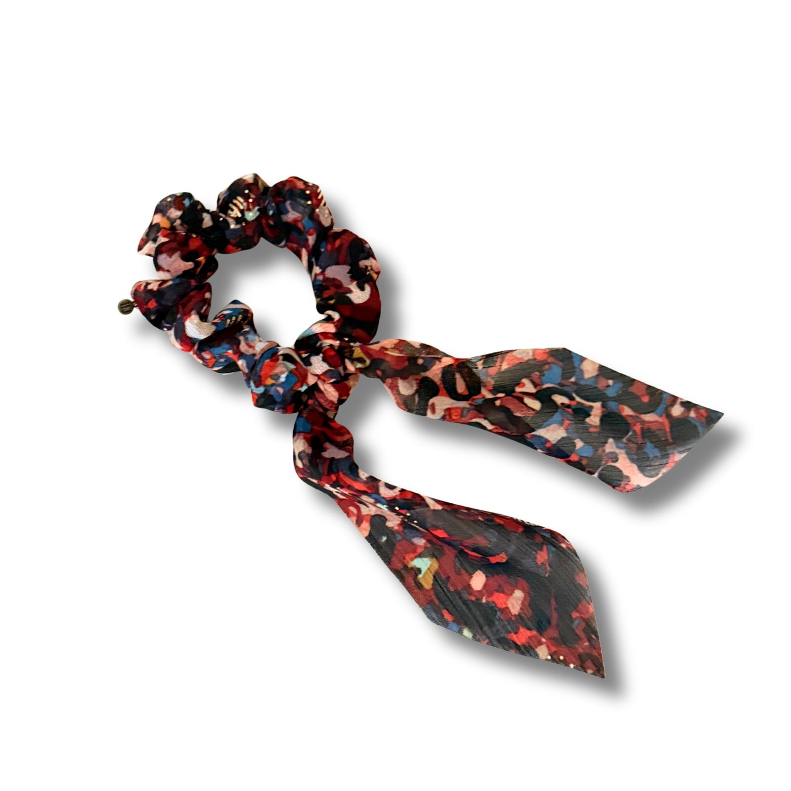 Scrunchie met lint mini "Golden Burgundy"